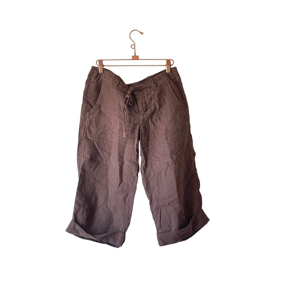Vince y2k 100% linen‎ model off duty cropped brown pants capri size small